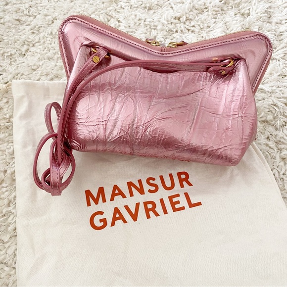 Mansur Gavriel $745 Mini M Frame Bag NWT Metallic Flamingo Pink - Picture 7 of 8